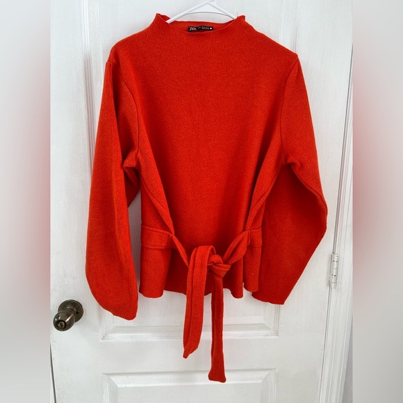 Zara Soft Red Front Tie Knit Sweater (Size M) - Picture 3 of 11